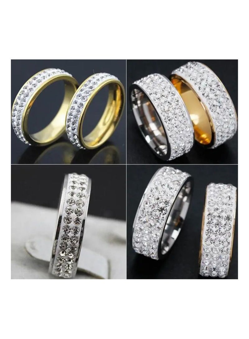 استراتيجية 2 قطعة الفولاذ المقاوم للصدأ مكعب زركونيا خاتم الذهب والفضة اللون - Image 5