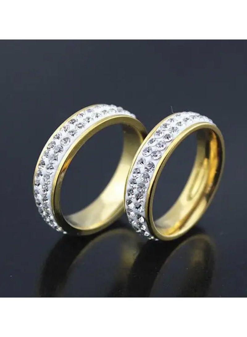 استراتيجية 2 قطعة الفولاذ المقاوم للصدأ مكعب زركونيا خاتم الذهب والفضة اللون - Image 2