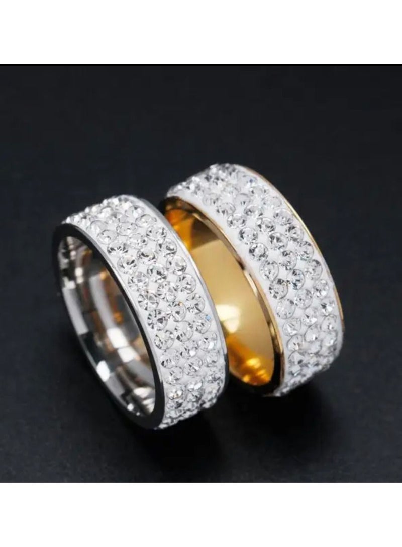 استراتيجية 2 قطعة الفولاذ المقاوم للصدأ مكعب زركونيا خاتم الذهب والفضة اللون - Image 1