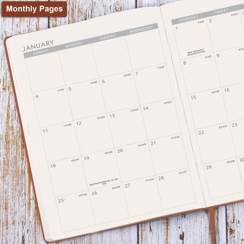 Lemome 2025-2026 Planner - July 2025 - June 2026, Planner 2025-2026 Daily Weekly and Monthly, 8.5" x 11", Pen Holder, Calendar Stickers, Pocket, 25 Notes Pages, Faux Leather Cover, A4 Premium Paper - Brown - Image 3