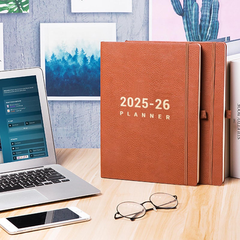 Lemome 2025-2026 Planner - July 2025 - June 2026, Planner 2025-2026 Daily Weekly and Monthly, 8.5" x 11", Pen Holder, Calendar Stickers, Pocket, 25 Notes Pages, Faux Leather Cover, A4 Premium Paper - Brown - Image 2