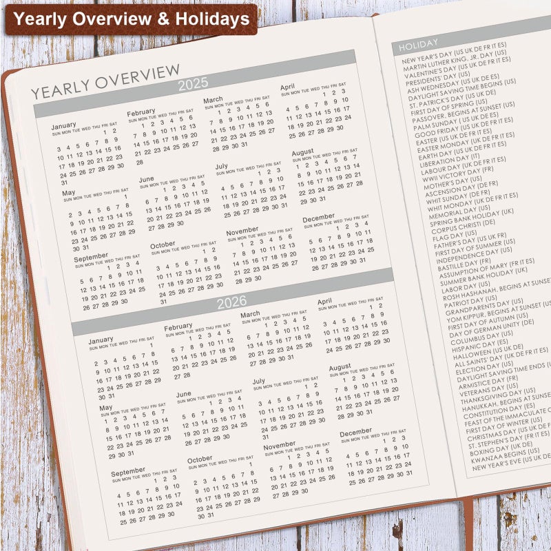 Lemome 2025-2026 Planner - July 2025 - June 2026, Planner 2025-2026 Daily Weekly and Monthly, 8.5" x 11", Pen Holder, Calendar Stickers, Pocket, 25 Notes Pages, Faux Leather Cover, A4 Premium Paper - Brown - Image 5