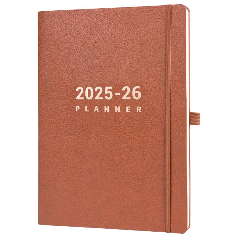 Lemome 2025-2026 Planner - July 2025 - June 2026, Planner 2025-2026 Daily Weekly and Monthly, 8.5" x 11", Pen Holder, Calendar Stickers, Pocket, 25 Notes Pages, Faux Leather Cover, A4 Premium Paper - Brown - Image 1
