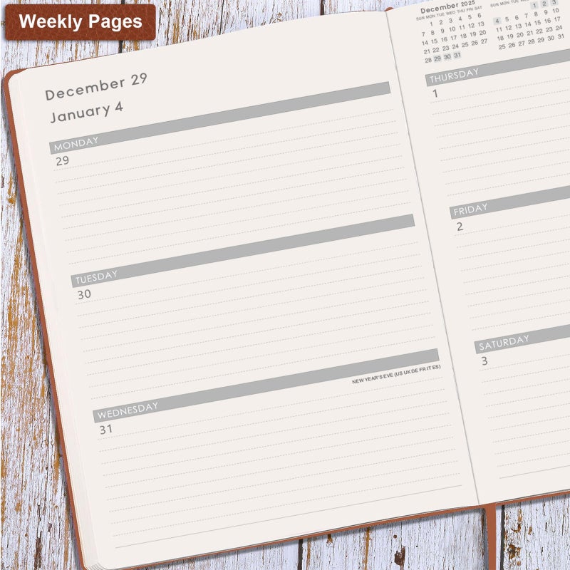 Lemome 2025-2026 Planner - July 2025 - June 2026, Planner 2025-2026 Daily Weekly and Monthly, 8.5" x 11", Pen Holder, Calendar Stickers, Pocket, 25 Notes Pages, Faux Leather Cover, A4 Premium Paper - Brown - Image 4