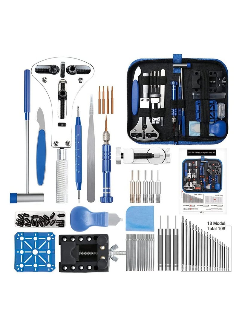 208 Pcs Watch Repair Kit, Professional Watch Repair Tool, Watch Battery Replacement Tool Kit, Professional Spring Bar Tool Set, Watch Band Link Pin Tool Set with Bags - Image 1