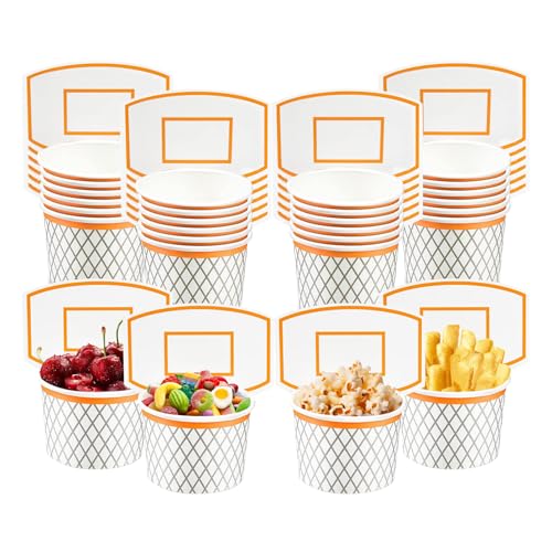 LYART 48Pieces Basketball Hoop Snack Cups for Basketball Birthday Party Decorations Supplies, Basketball Decor Themed Party Favors, Disposable Paper Snack Food Bowl, 8 oz(48) - Image 1