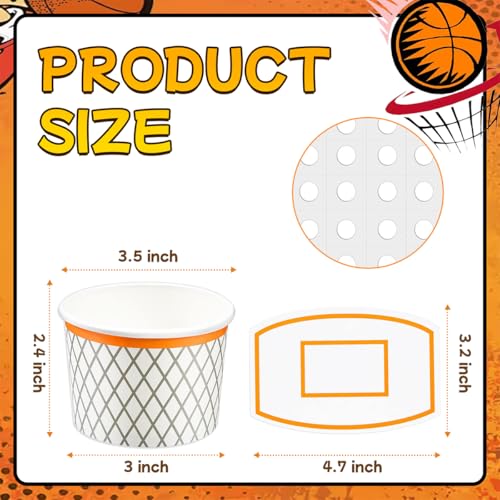 LYART 48Pieces Basketball Hoop Snack Cups for Basketball Birthday Party Decorations Supplies, Basketball Decor Themed Party Favors, Disposable Paper Snack Food Bowl, 8 oz(48) - Image 5
