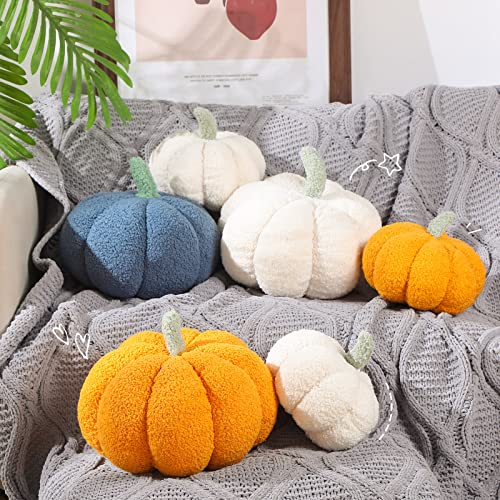 Kajaia 2 Pcs Simulated Pumpkin Plush Pillow 11 x 9.5 Inch 3D Cushion Fall Decorations Stuffed Throw Pillows Toy for Fall Halloween Thanksgiving Bedroom Sofa Couch Supplies (White,Yellow) - Image 4