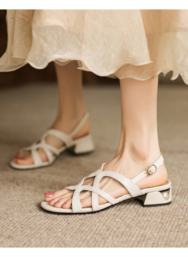 AME French Elegance Sandals 2025 New Cross-strap Slimming Low Heel Sandals, Exquisite Ladies Sandals - Image 1