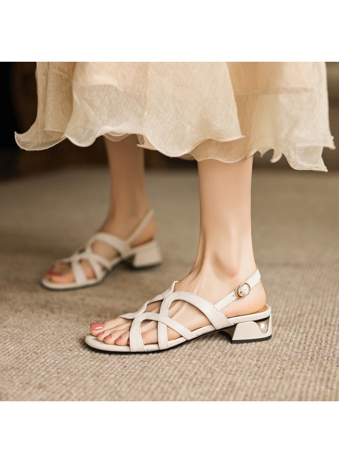 AME French Elegance Sandals 2025 New Cross-strap Slimming Low Heel Sandals, Exquisite Ladies Sandals - Image 2