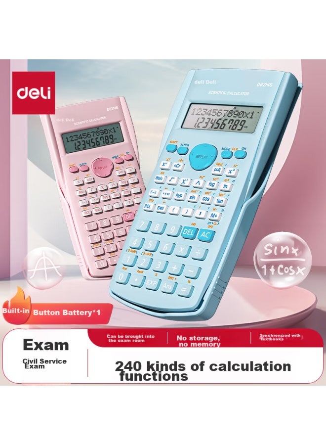 Deli D82ms Scientific Calculator With 240 Functions, Exam Calculator (suitable For Middle And High School Students), Study Supplies, Light Blue - Image 1