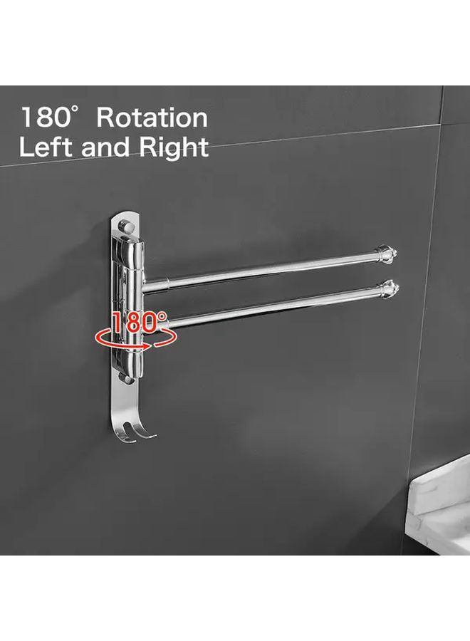 1pc French Country Style Wall Mounted Rotating Foldable Towel Rack Bright Silvery Two Pole Movable Towel Bar With Dual Rods Space Saving Bathroom Accessory For Shower No Electricity Needed - Image 2
