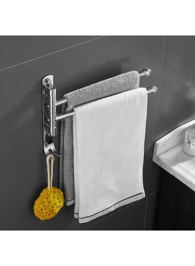 1pc French Country Style Wall Mounted Rotating Foldable Towel Rack Bright Silvery Two Pole Movable Towel Bar With Dual Rods Space Saving Bathroom Accessory For Shower No Electricity Needed - Image 1