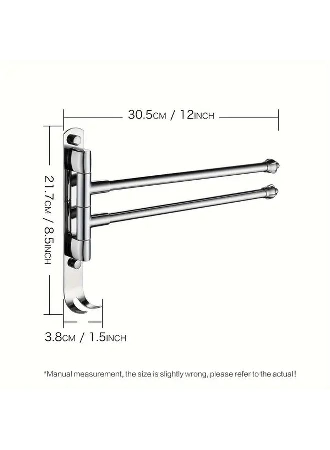 1pc French Country Style Wall Mounted Rotating Foldable Towel Rack Bright Silvery Two Pole Movable Towel Bar With Dual Rods Space Saving Bathroom Accessory For Shower No Electricity Needed - Image 3