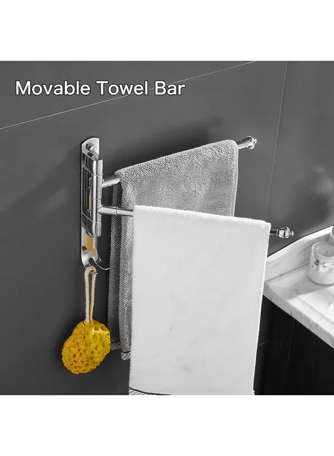 1pc French Country Style Wall Mounted Rotating Foldable Towel Rack Bright Silvery Two Pole Movable Towel Bar With Dual Rods Space Saving Bathroom Accessory For Shower No Electricity Needed - Image 5