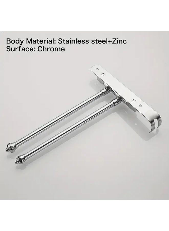 1pc French Country Style Wall Mounted Rotating Foldable Towel Rack Bright Silvery Two Pole Movable Towel Bar With Dual Rods Space Saving Bathroom Accessory For Shower No Electricity Needed - Image 4