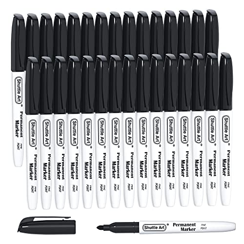 Shuttle Art Permanent Markers 30 Pack Black Permanent Marker set Fine Point Works on Plastic Wood Stone Metal and Glass for Doodling Marking - Image 1