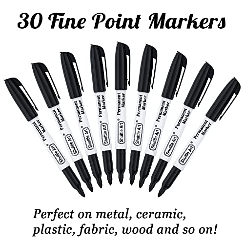 Shuttle Art Permanent Markers 30 Pack Black Permanent Marker set Fine Point Works on Plastic Wood Stone Metal and Glass for Doodling Marking - Image 3
