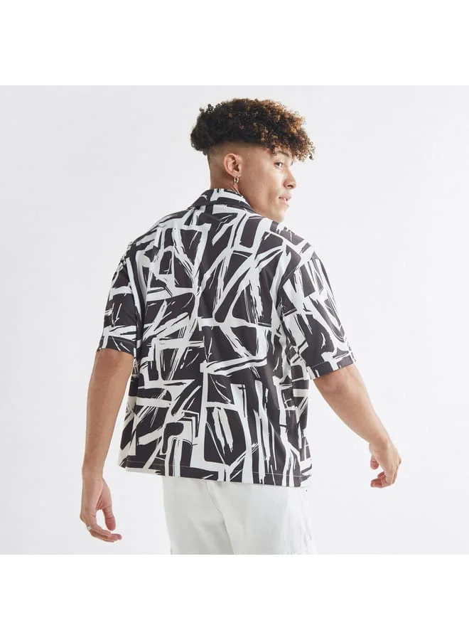 Splash FAV All-Over Print Shirt with Camp Collar and Short Sleeves