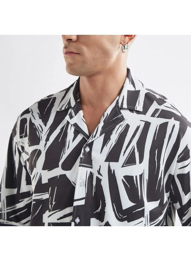 Splash FAV All-Over Print Shirt with Camp Collar and Short Sleeves