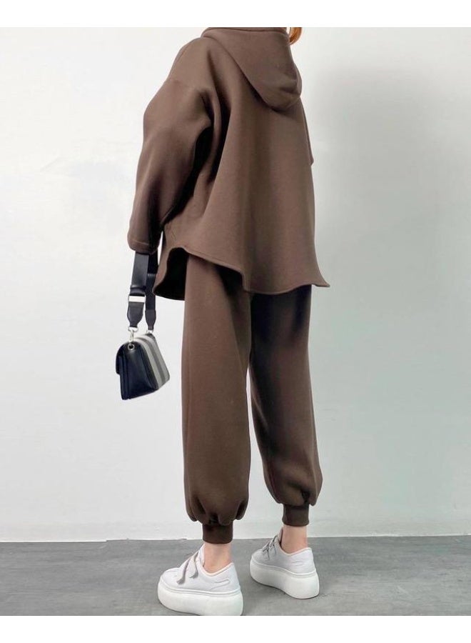 NIBEMINENT Women Autumn Tracksuit Two Pieces Set Sweatshirts Hoodies Zipper Pockets Solid Color Suit Trousers Sports Ladies Loose Outfits - Image 2