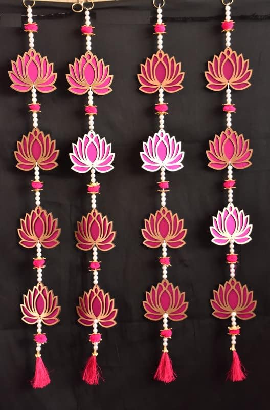 Craftomanic 2 Pair Handmade Lotus Hanging for Ganpati Decor and Diwali DecorationMDF Floral Wall Hangings for Home Decoration Temple Main Door Entrance 2 Pair 30 Inch Each - Image 1