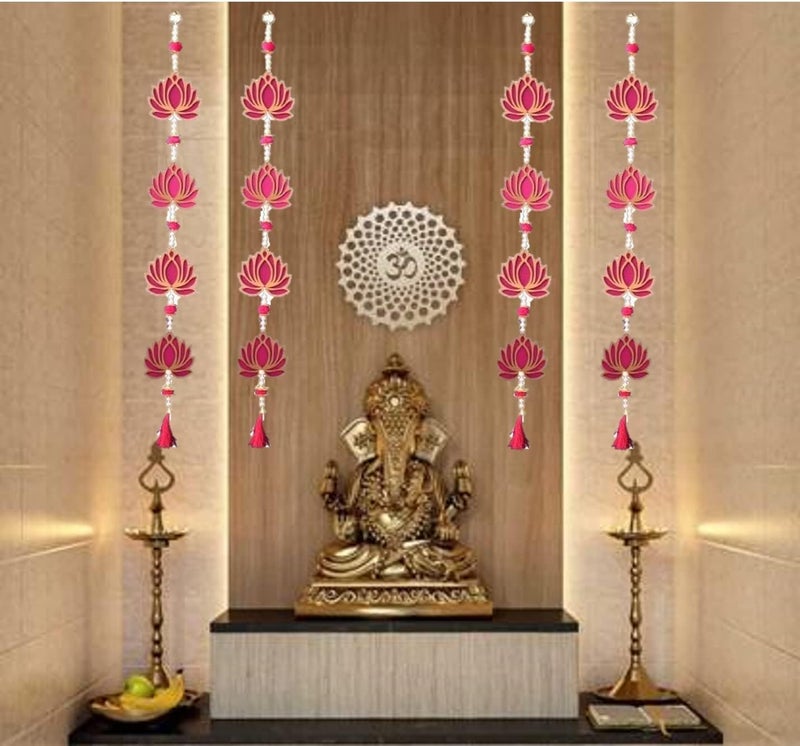 Craftomanic 2 Pair Handmade Lotus Hanging for Ganpati Decor and Diwali DecorationMDF Floral Wall Hangings for Home Decoration Temple Main Door Entrance 2 Pair 30 Inch Each - Image 4