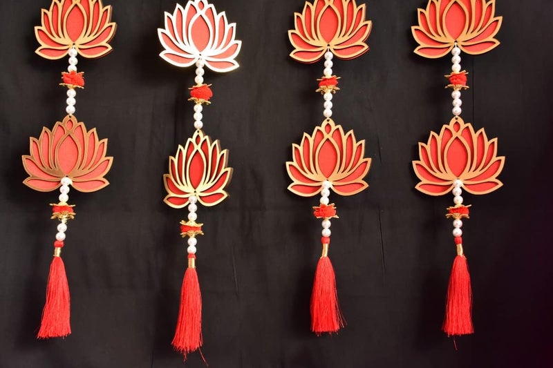 Craftomanic 2 Pair Handmade Lotus Hanging for Ganpati Decor and Diwali DecorationMDF Floral Wall Hangings for Home Decoration Temple Main Door Entrance 2 Pair 30 Inch Each - Image 2