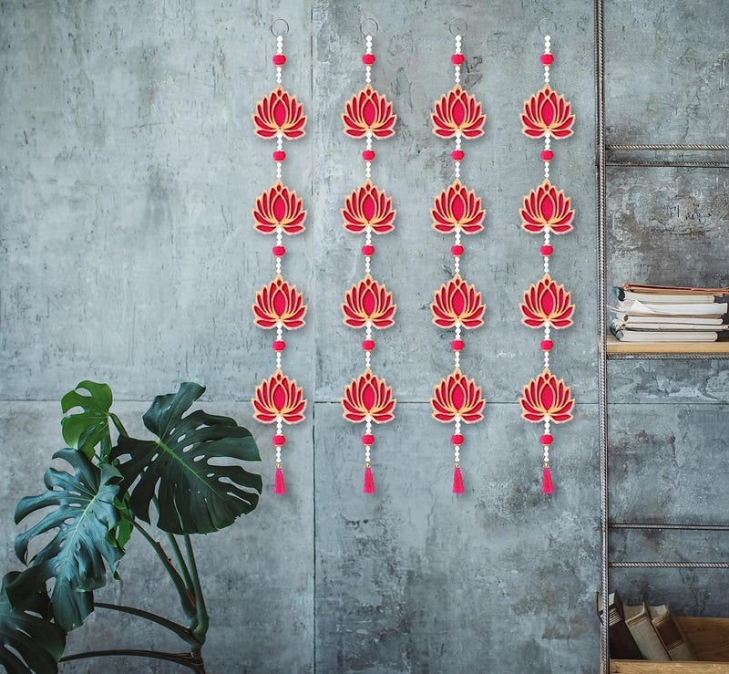 Craftomanic 2 Pair Handmade Lotus Hanging for Ganpati Decor and Diwali DecorationMDF Floral Wall Hangings for Home Decoration Temple Main Door Entrance 2 Pair 30 Inch Each - Image 3
