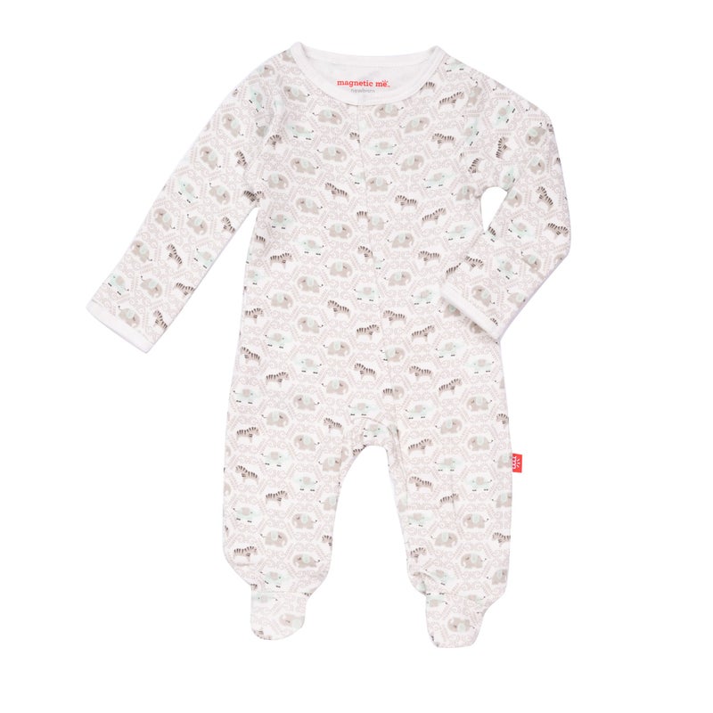 Magnetic Me 100% Organic Cotton Magnetic Baby Footie Pajamas | Super Soft Cotton Fabric | Darjeeling Dasmask | 3-6 Months - Image 1