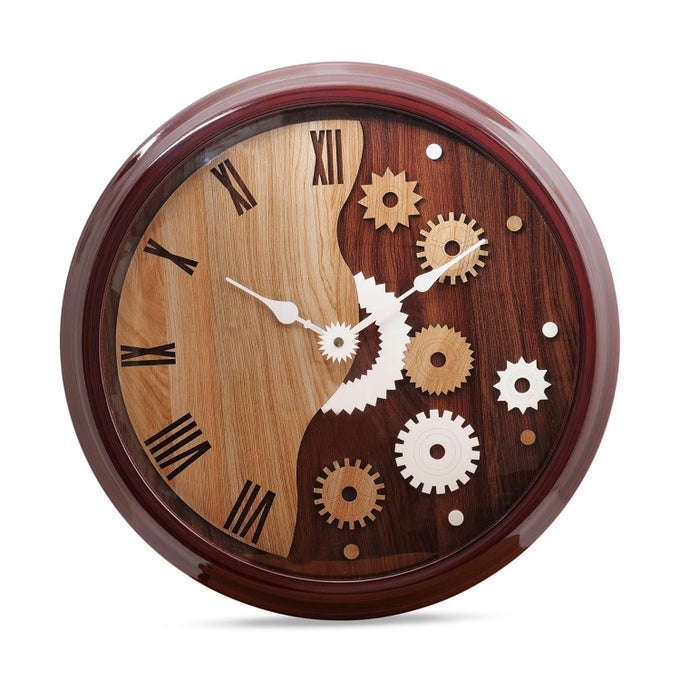 16 INCH QUARTZ WALL CLOCK  ROUND SILENT DUAL COLOUR DIAL FACE ANALOG CLOCK FOR LIVING ROOM, OFFICE, KITCHEN & DINING ROOM (ROSEWOOD) (ROSEWOOD)
