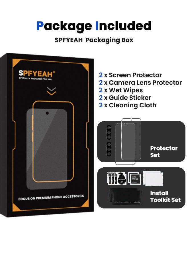 SPFYEAH [2+2 Pack] Samsung Galaxy S25 HD Screen Protector with Camera Lens Protector, [9H Hardness][Touch Sensitive][Fingerprint Unlock][Anti Scratch][Bubble Free][Case Friendly] Protector Set for Samsung Galaxy S25 6.2 inch (Boxed, 2+2 PCS)  - Image 3