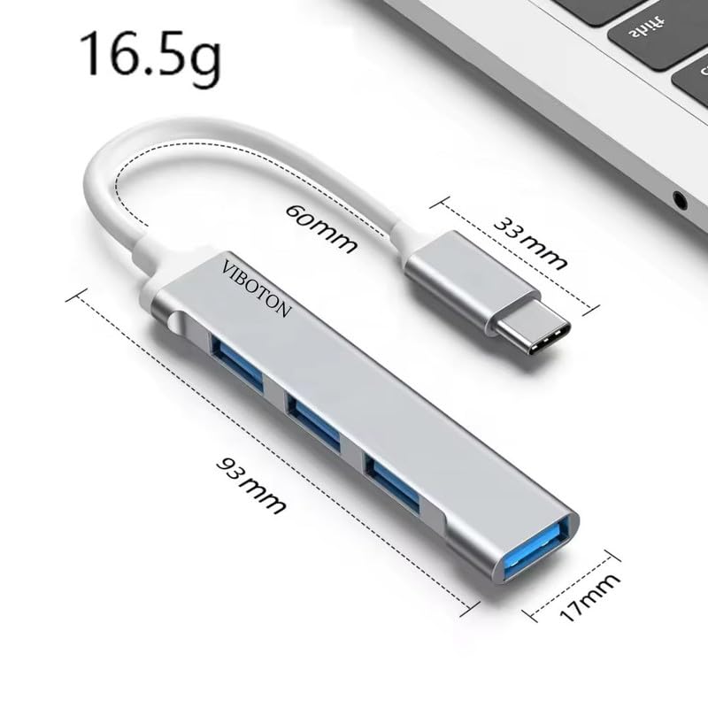 Viboton محور USB-C، محول متعدد المنافذ 4 في 1 من نوع C، سرعة عالية تصل إلى 5 جيجابت في الثانية مع غلاف من الألمنيوم، 1xUSB 3.0 و 3xUSB 2.0، متوافق مع اللابتوب، ماك بوك، هواتف ذكية من نوع C (رمادي) - Image 4