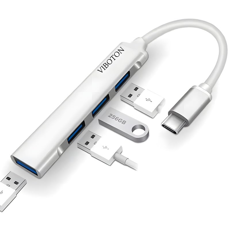 Viboton محور USB-C، محول متعدد المنافذ 4 في 1 من نوع C، سرعة عالية تصل إلى 5 جيجابت في الثانية مع غلاف من الألمنيوم، 1xUSB 3.0 و 3xUSB 2.0، متوافق مع اللابتوب، ماك بوك، هواتف ذكية من نوع C (رمادي) - Image 1