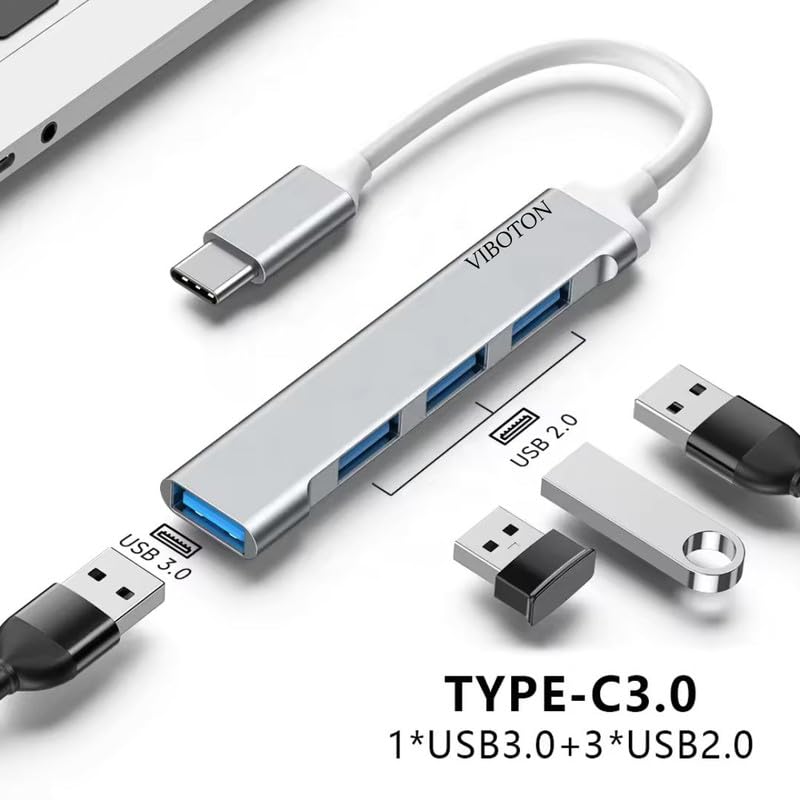 Viboton محور USB-C، محول متعدد المنافذ 4 في 1 من نوع C، سرعة عالية تصل إلى 5 جيجابت في الثانية مع غلاف من الألمنيوم، 1xUSB 3.0 و 3xUSB 2.0، متوافق مع اللابتوب، ماك بوك، هواتف ذكية من نوع C (رمادي) - Image 3