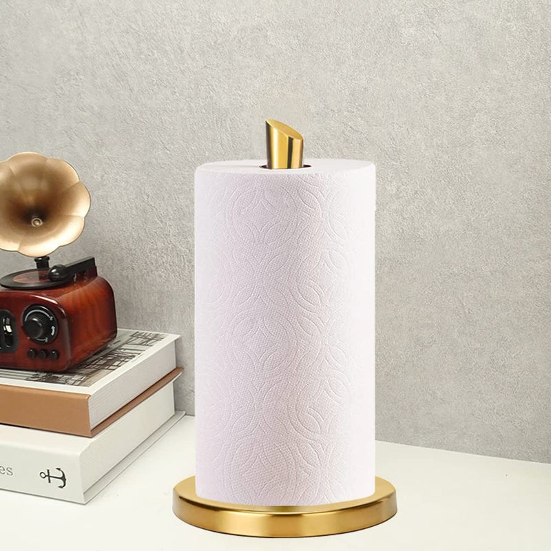 WLHYHH Paper Towel Holder countertop, Free-Standing Kitchen roll Holder for Kitchen Bathroom, Paper Towel Holder Stand Dispenser with Stainless Base Fits Standard (Gold) - Image 5