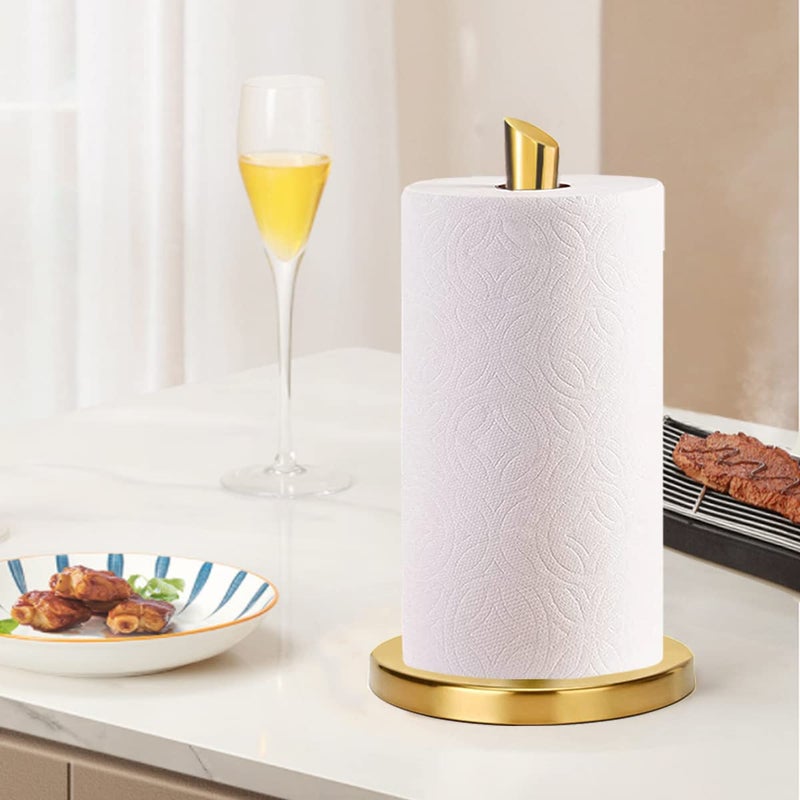 WLHYHH Paper Towel Holder countertop, Free-Standing Kitchen roll Holder for Kitchen Bathroom, Paper Towel Holder Stand Dispenser with Stainless Base Fits Standard (Gold) - Image 4