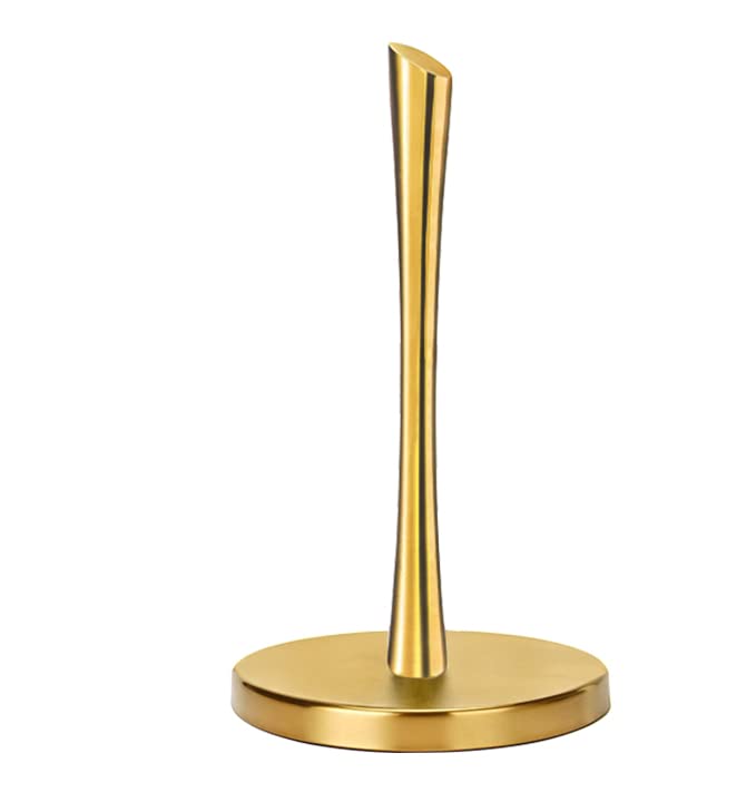 WLHYHH Paper Towel Holder countertop, Free-Standing Kitchen roll Holder for Kitchen Bathroom, Paper Towel Holder Stand Dispenser with Stainless Base Fits Standard (Gold) - Image 1