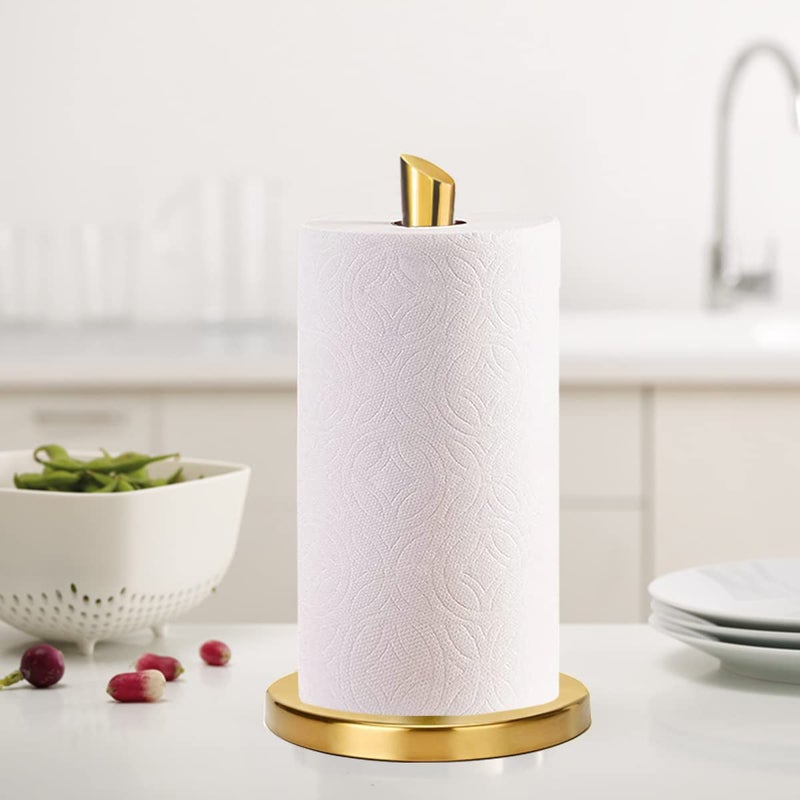 WLHYHH Paper Towel Holder countertop, Free-Standing Kitchen roll Holder for Kitchen Bathroom, Paper Towel Holder Stand Dispenser with Stainless Base Fits Standard (Gold) - Image 3