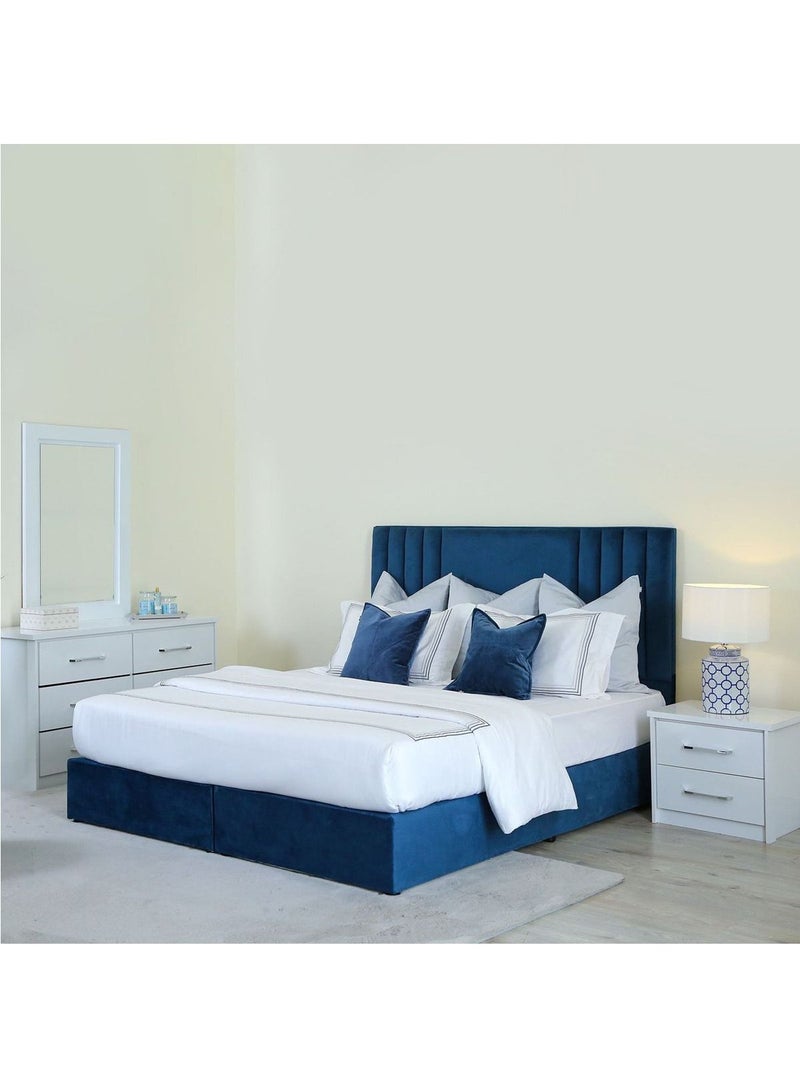 Karnak Superioi Upholstered Velvet Bed Frame Bedroom Furniture Strong And Sturdy Modern Design Wooden Bed | Quiet & Comfortable Bed (King - 180x200cm, Blue) - Image 1