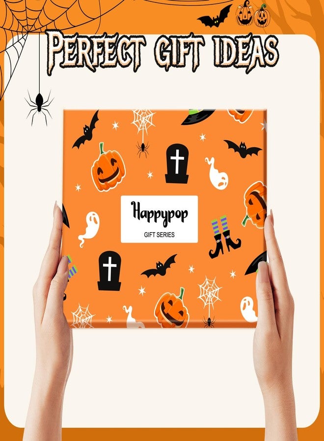 Happy Pop هدايا هالوين مرعبة من هابي بوب - جوارب طويلة برتقالية وسوداء بنقشة اليقطين والخفافيش للبالغين - Image 3