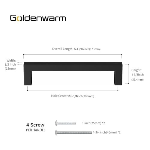 Goldenwarm 15 Pack Black Cabinet Handles Drawer Handle Stainless Steel Modern Hardware for Kitchen and Bathroom Cabinets Cupboard,Center to Center 6-1/4in(160mm) Handles for Kitchen Cabinets - Image 3