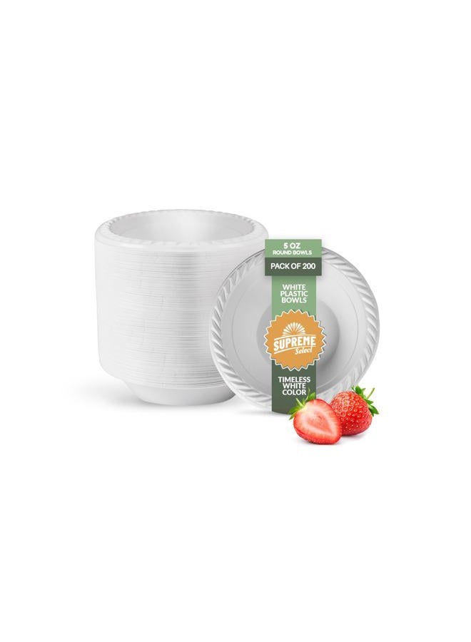 Supreme Select White Disposable Plastic Bowls [Pack of 200 | 5 Oz Bowls] Microwave Safe Disposable Bowls- Sturdy Rimmed Soup/Salad/Dessert/Ice Cream Bowls For Weddings, Parties, Kitchen Use - Image 1