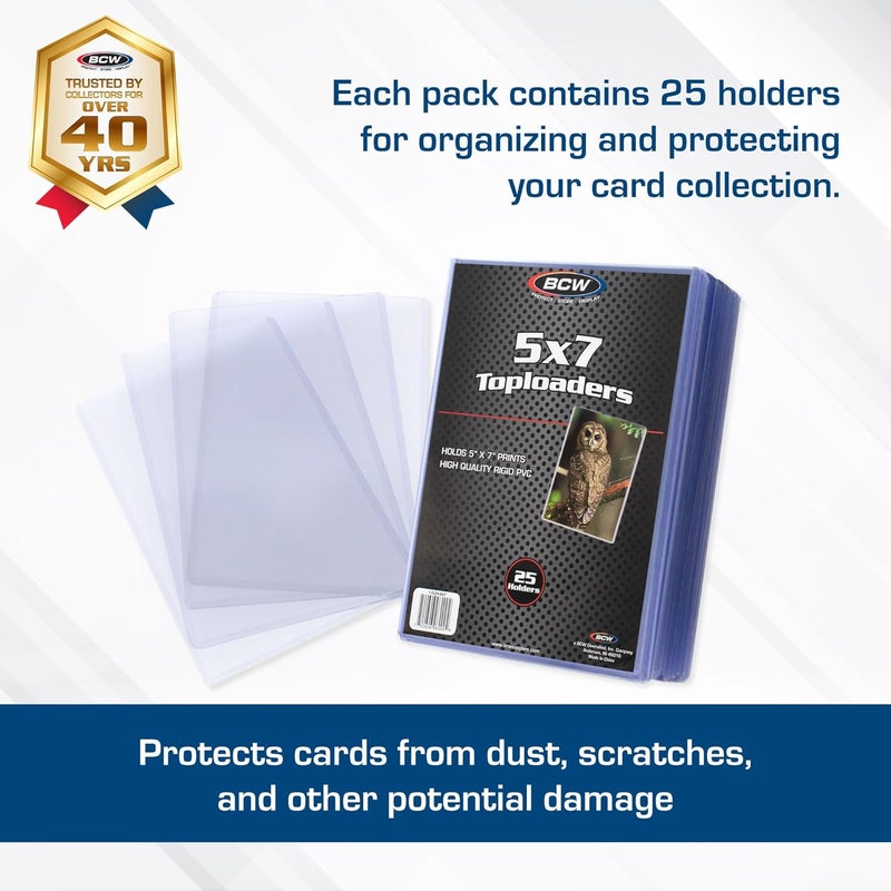 BCW 5x7 Topload Holder – 25 Count | Rigid 5x7 Toploader for Photos, Cards & Prints | Hard Plastic 5 x 7 Top Loader for Postcards, Pictures & Memorabilia Protection - Image 2