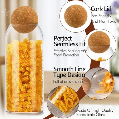 Mivana Storage Glass Jar With Ball Cork Lid,Tea Coffee Sugar Containers For Kitchen Storage Container With Lid For Tea Coffee & Sugar, Dry Fruit Jars, Storage Box, Set Of 3 (3, M-16),Transparent - Image 3