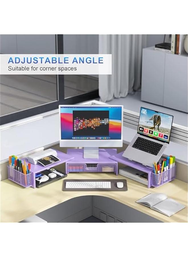 Arabest Dual Monitor Stand Riser, Desk Organizer With Drawer and 2 Pen Holders, Desk Organizers and Accessories, Purple Office Decor (Purple)  - Image 3
