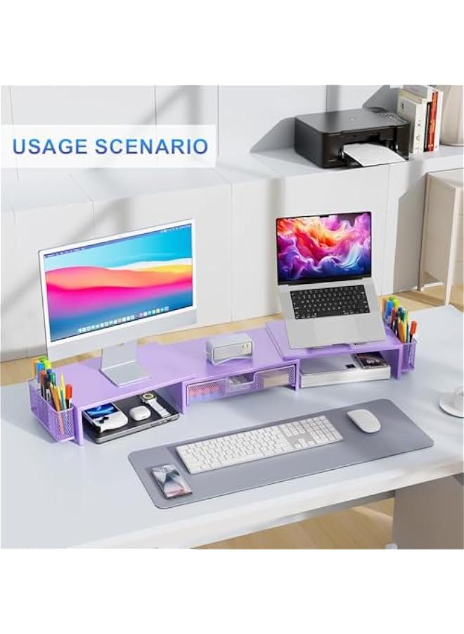 Arabest Dual Monitor Stand Riser, Desk Organizer With Drawer and 2 Pen Holders, Desk Organizers and Accessories, Purple Office Decor (Purple)  - Image 5