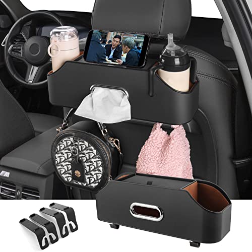 HOLDCY Car Back Seat Organizer with 2 Drink Cup Holder - Tissue Box and Storage Box Hook - Multi-functional Storage - Great for Kids and Travel (Black) - Image 1