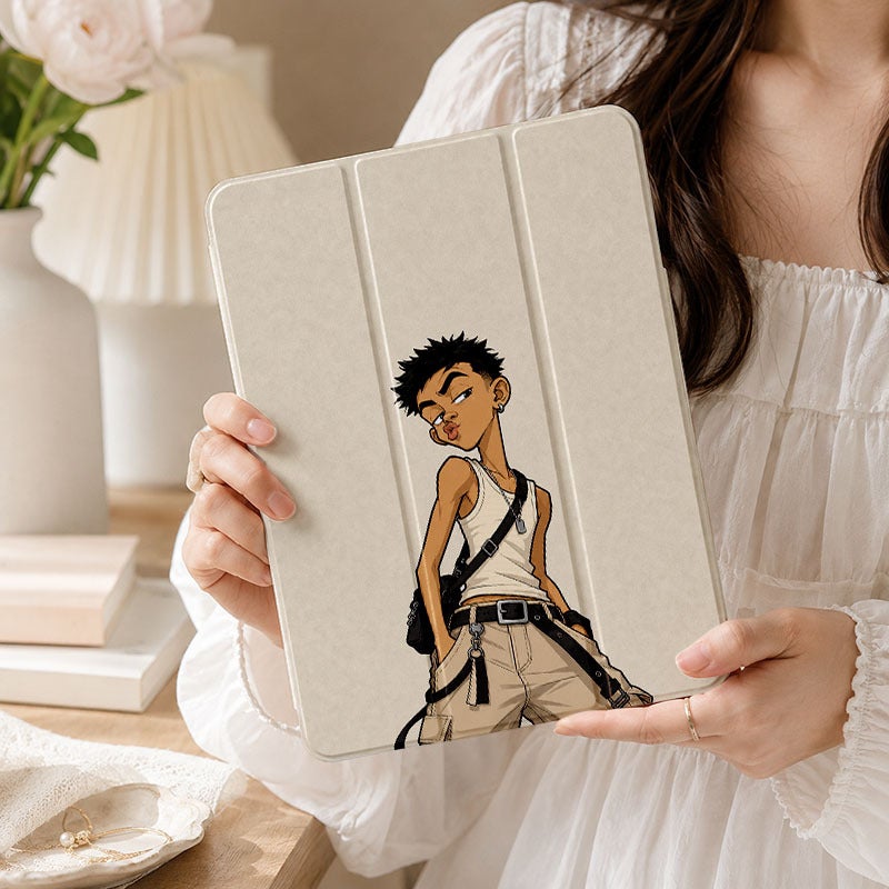 Tablet Case for iPad, Funny Pouting Streetwear Guy, iPad Case Cover for Mini Air Pro 4 5 6 7 8 9 10 11 12, Suitable for 7.9 8.3 9.7 10.2 10.5 10.9 11 12.9 13 inch Shockproof Anti-Scratch Clear with Stand - Image 1