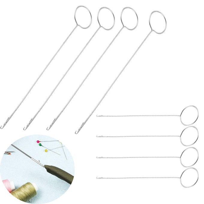 LOOP TURNER 8PCS 2 SIZES SEWING LOOP TURNER HOOK STAINLESS STEEL LONG LOOP TURNER WITH LATCH FOR FABRIC TUBE STRAPS BELTS STRIPS DIY SEWING ACCESSORIES TUBE TURNER LONG 104INCH AND SHORT 7INCH